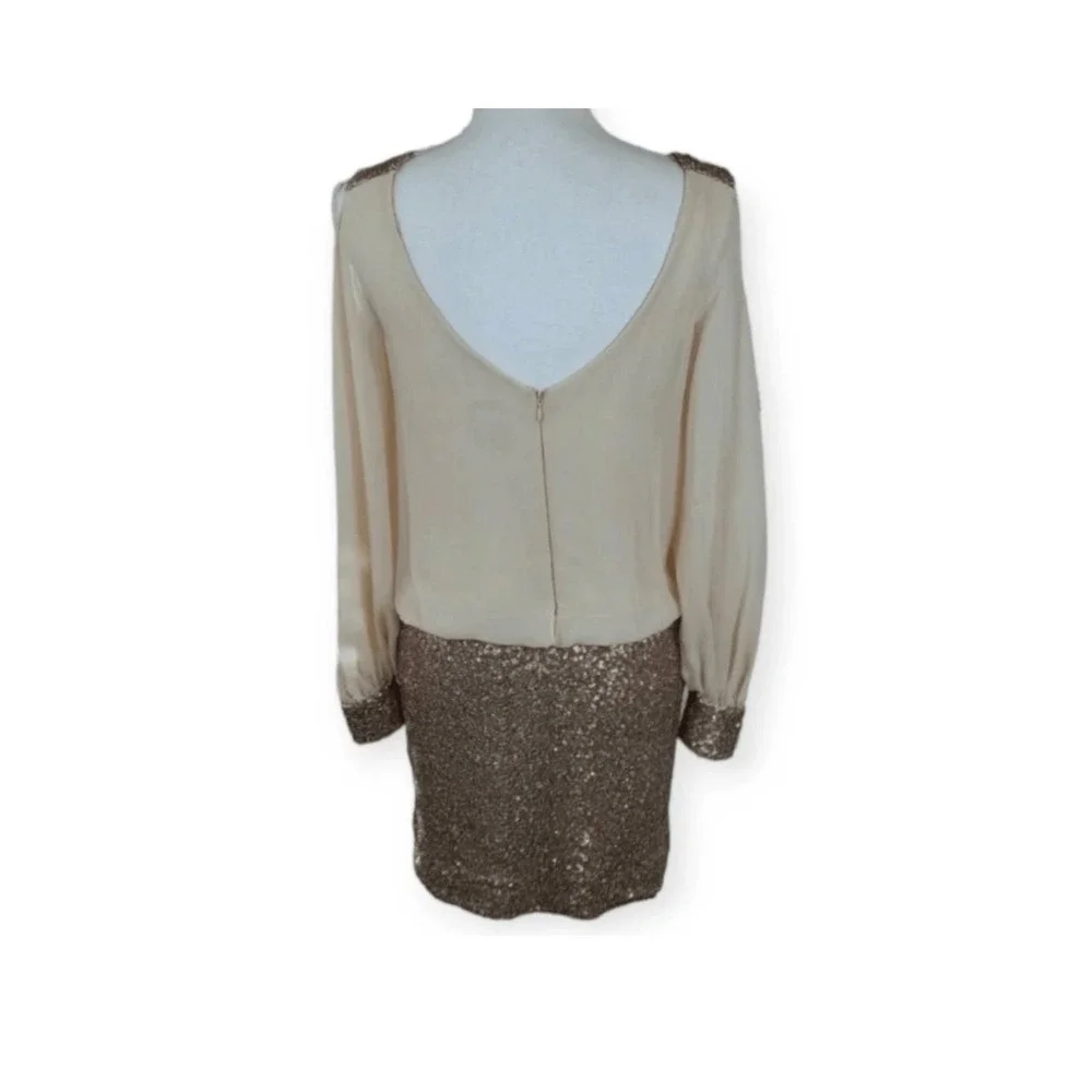 Cache Women‎ Rose Gold Sequin Cold Shoulder Blouson Cocktail Dress Size 10